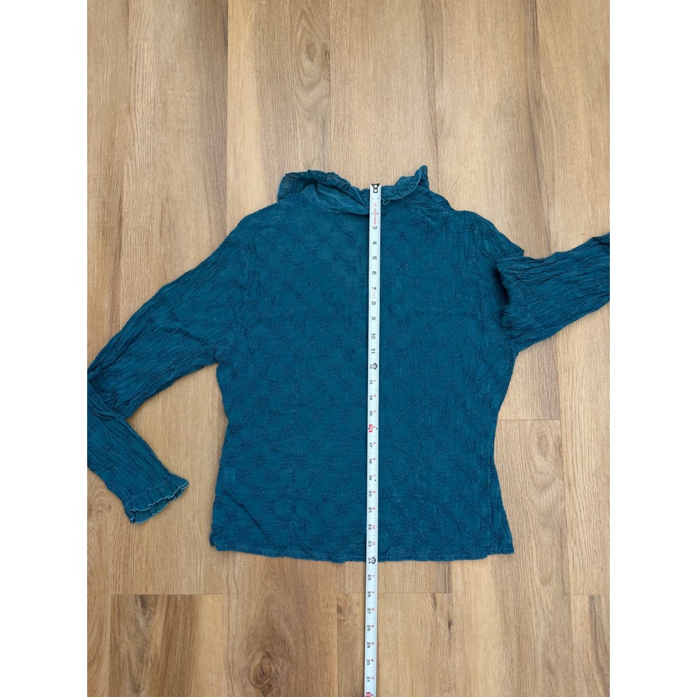 Johnny Was Item Teal Blue Embroidered Crinkle fairy Ruffle Blouse XL vintage - Picture 8 of 8